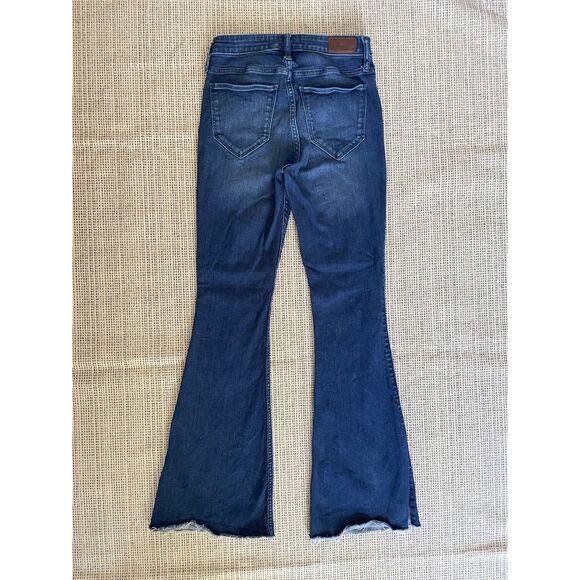 Hollister Womens High Rise Flare Jeans 5R Dark Wash Raw Hem Stretch Y2K Trendy - Picture 2 of 4